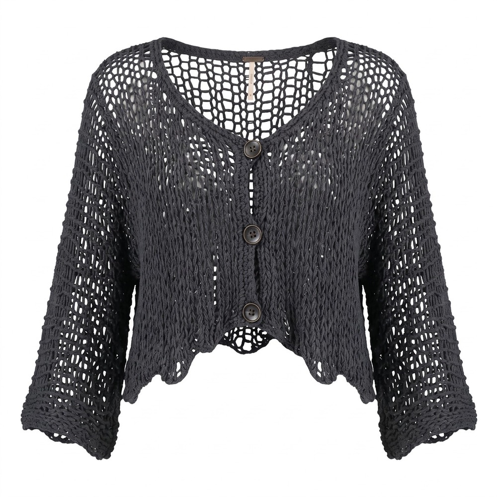 Free People Charcoal Gray Oversized Cropped Sweater W Sz M Boho Whimsygoth